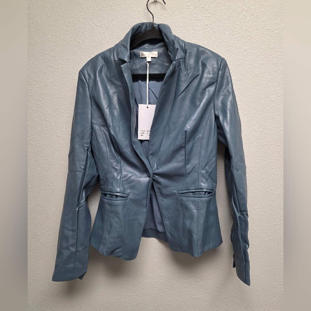 Rosevelvet Women's Blue Faux Leather Jacket Size‎ Small